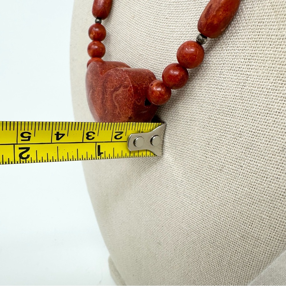 Red Sponge Coral Chunky Heart Beaded 925 Sterling Silver Necklace - Picture 4 of 6